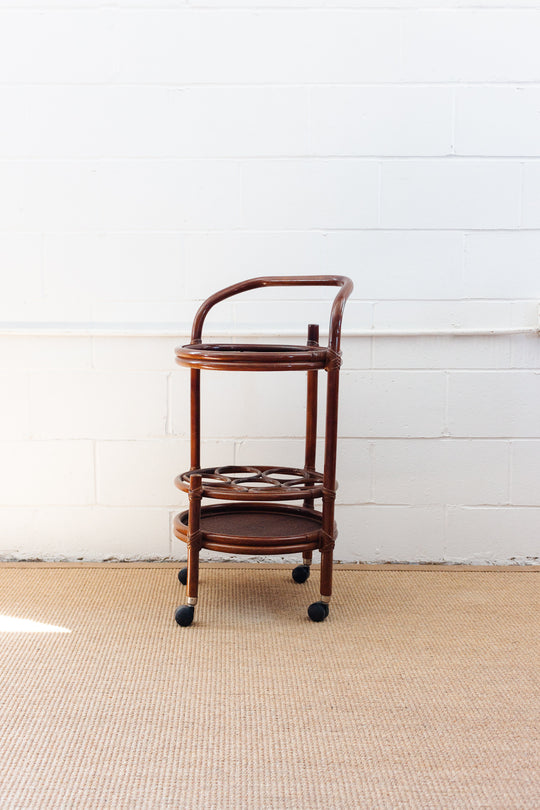 1960s French round bamboo bar cart