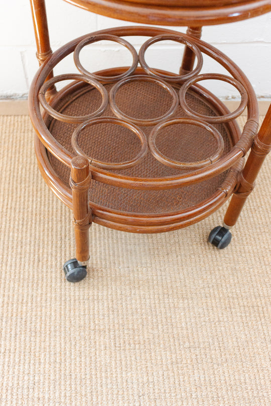 1960s French round bamboo bar cart