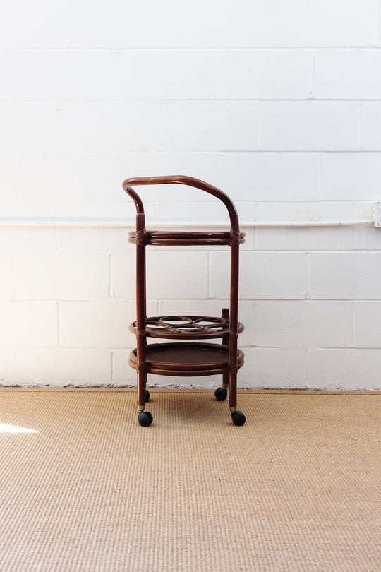 1960s French round bamboo bar cart