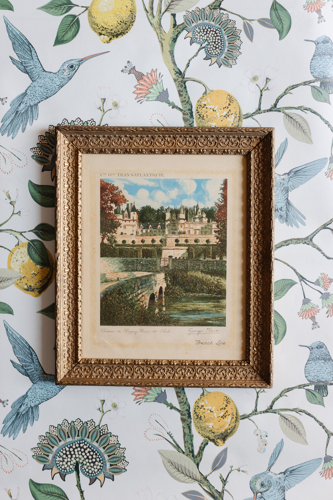 antique "the french line" transatlantique framed menu cover