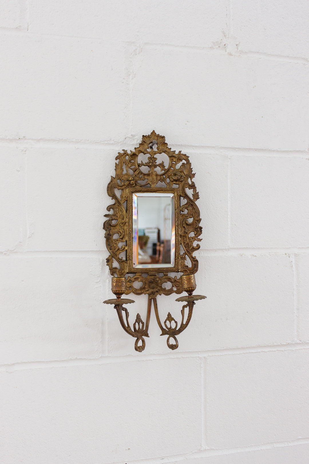 19th century french Napoleon III cast brass & beveled mirror sconce