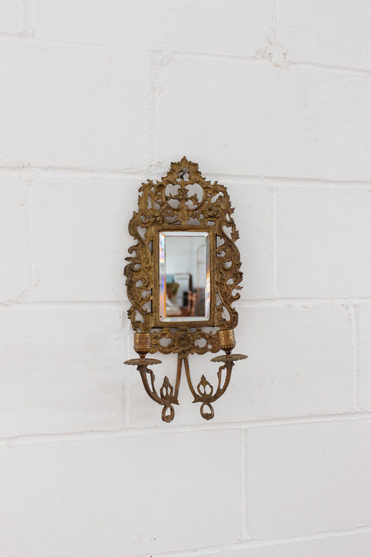 19th century french Napoleon III cast brass & beveled mirror sconce