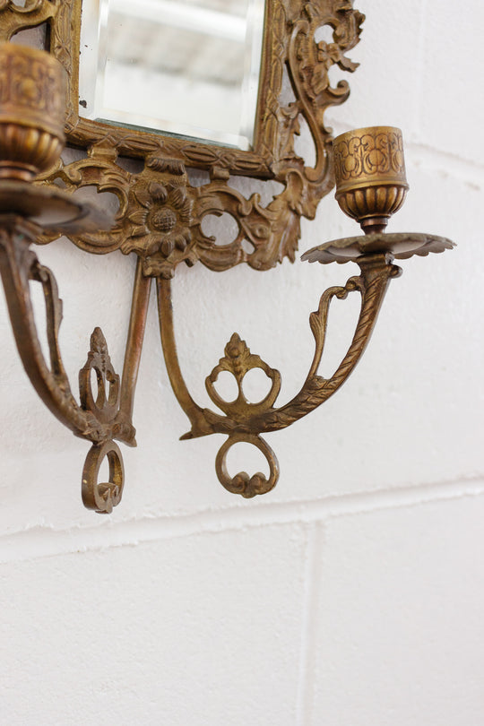 19th century french Napoleon III cast brass & beveled mirror sconce