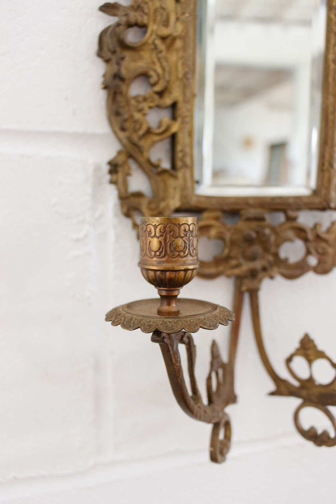 19th century french Napoleon III cast brass & beveled mirror sconce