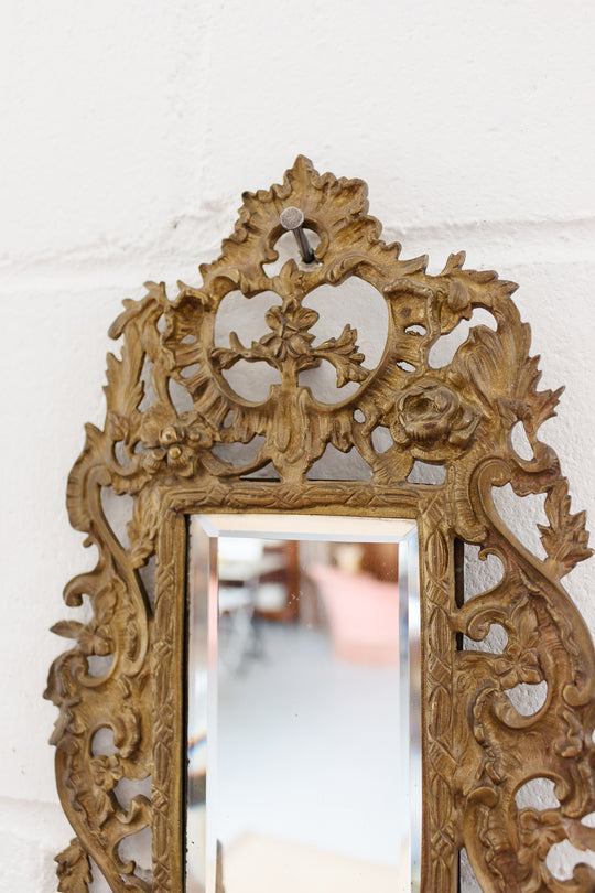19th century french Napoleon III cast brass & beveled mirror sconce