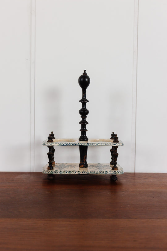 19th century french transferware and ebony oil & vinegar caddy