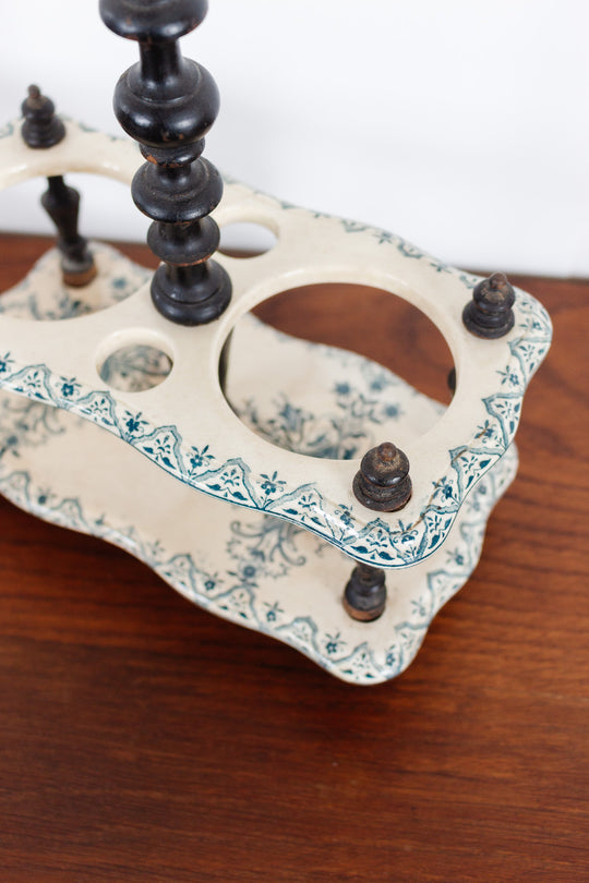 19th century french transferware and ebony oil & vinegar caddy