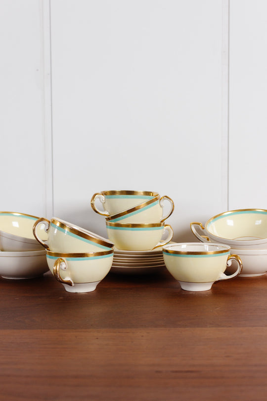 antique art deco myotts staffordshire teacups, set of 8