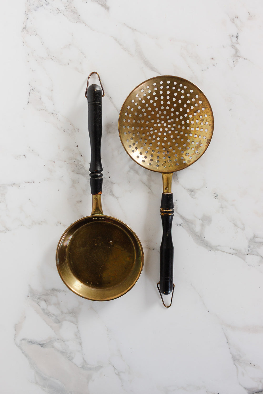 antique french brass and ebony kitchenware
