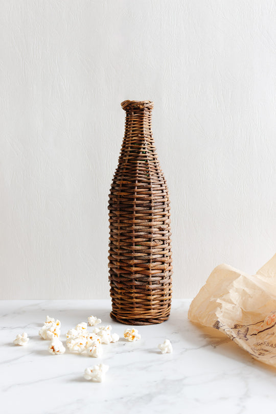 vintage french wicker wrapped bottle