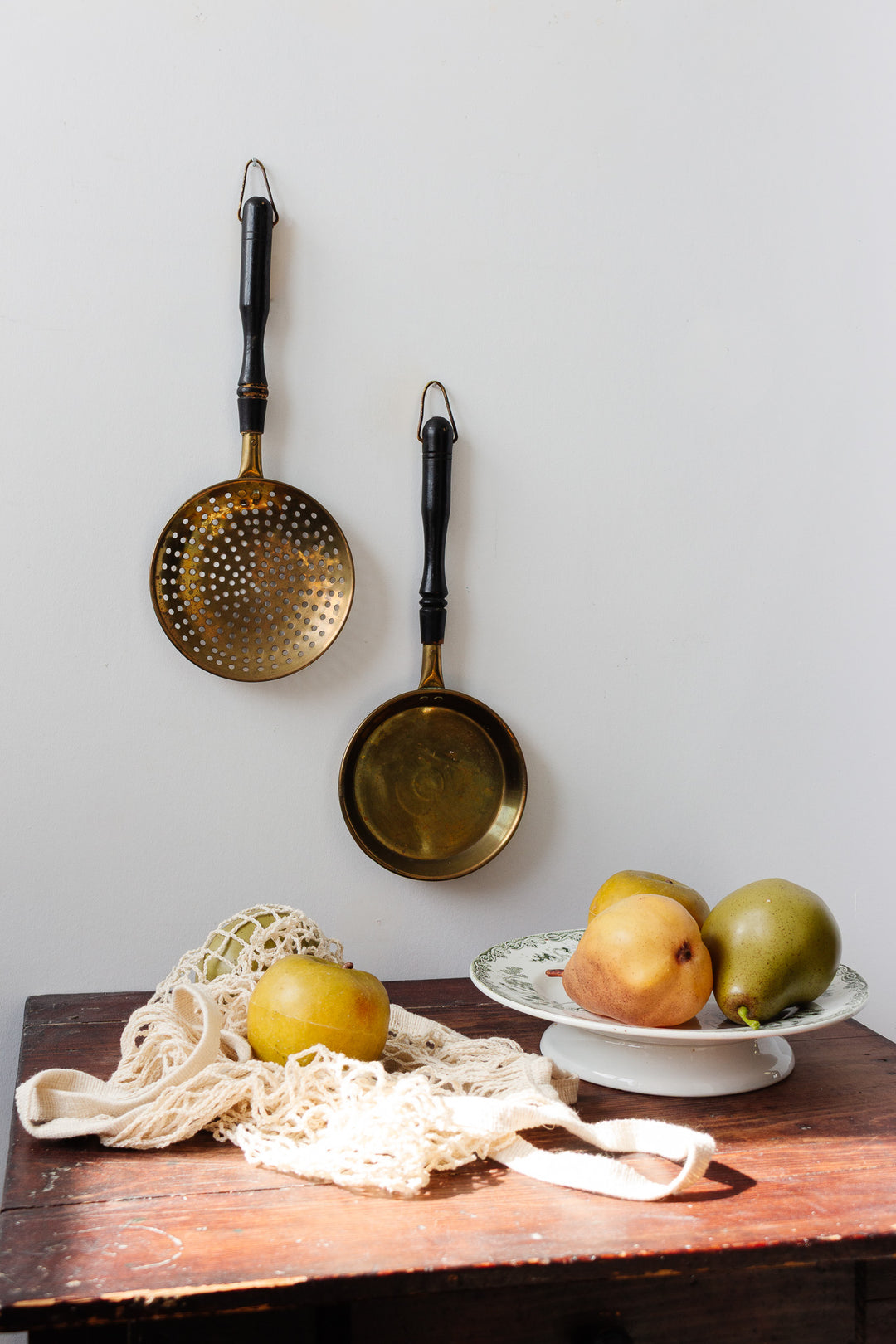 antique french brass and ebony kitchenware