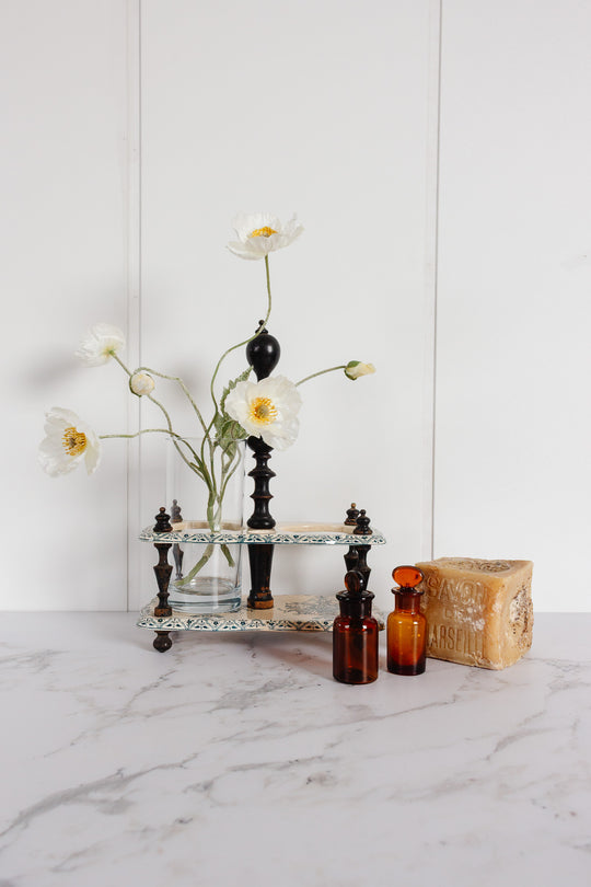 19th century french transferware and ebony oil & vinegar caddy