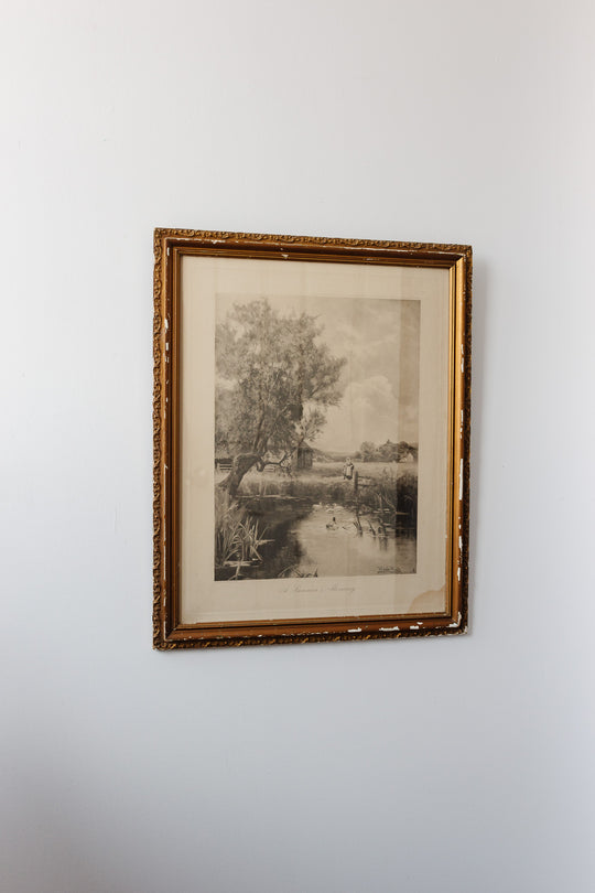 antique English framed lithograph, “A Summer’s Morning”