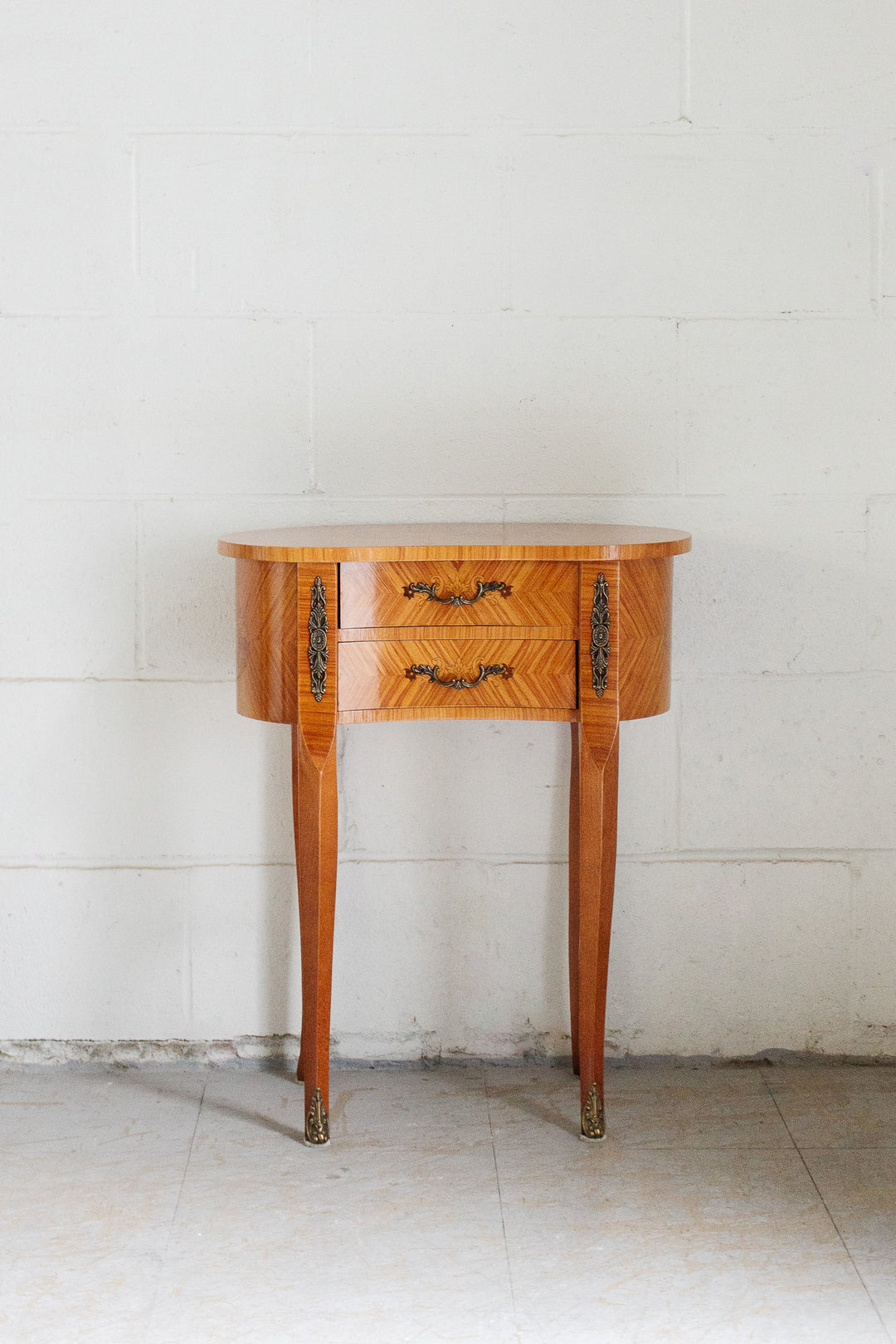 vintage louis xv style side table with marquetry inlay