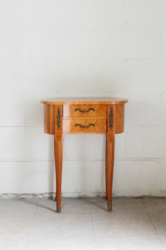 vintage louis xv style side table with marquetry inlay