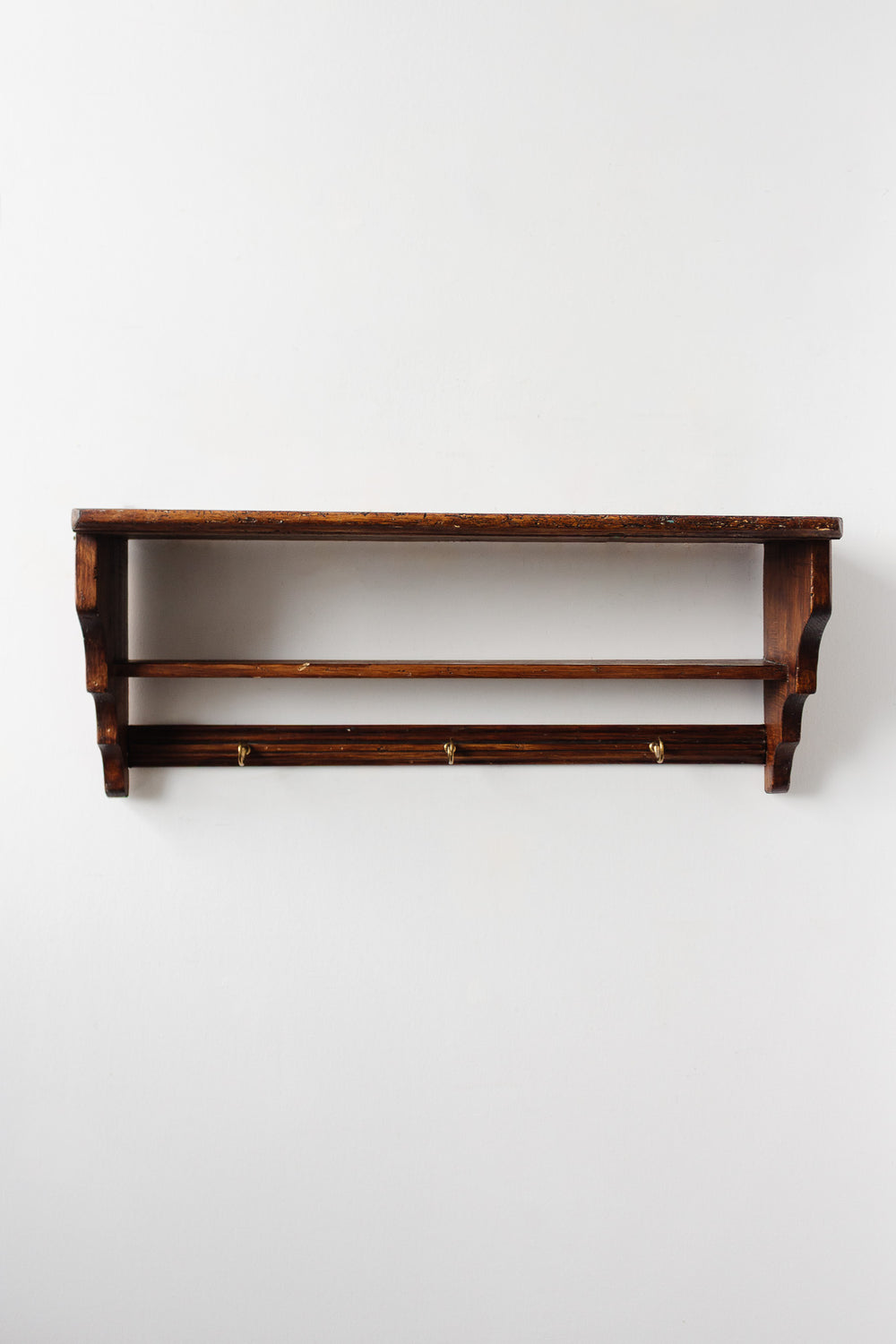 vintage french wall mounted farmhouse wooden shelf with hooks