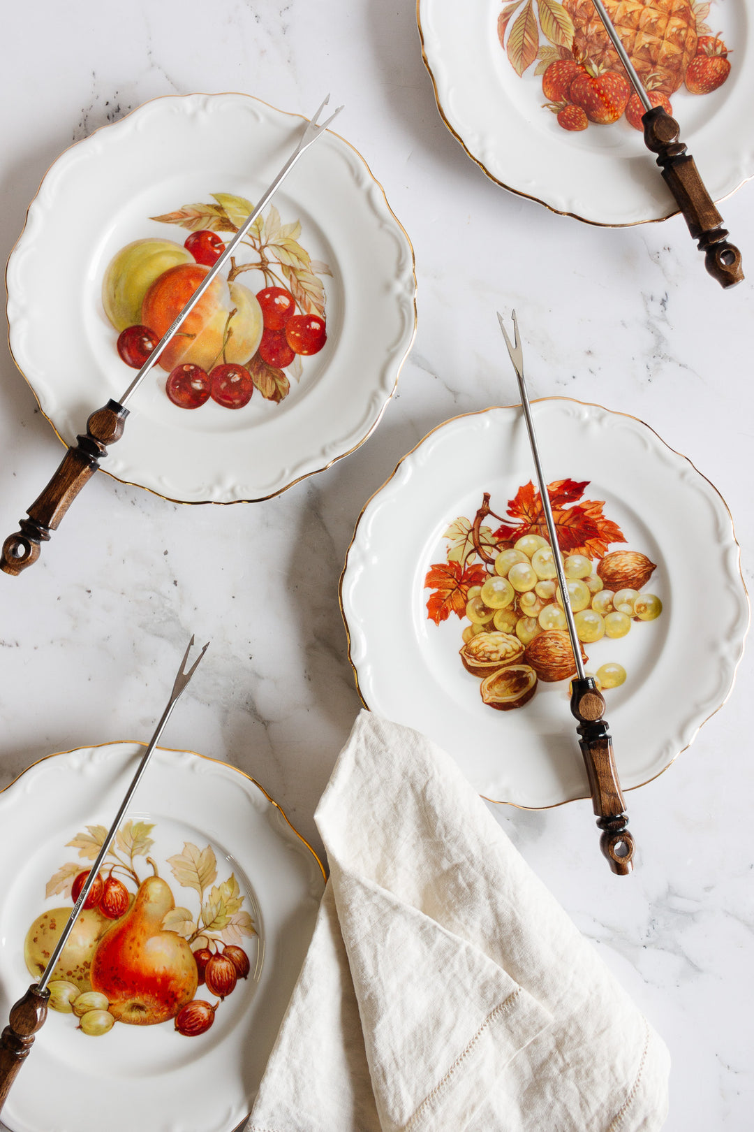 vintage german set of 4 turned wood fondue forks
