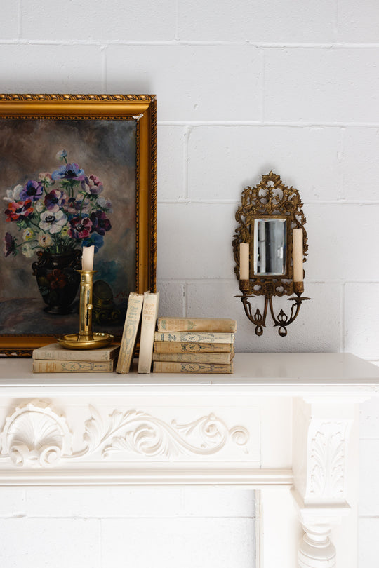 19th century french Napoleon III cast brass & beveled mirror sconce