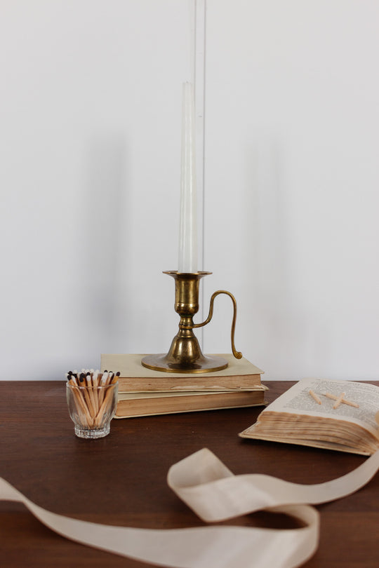 antique french brass curved handle chamberstick