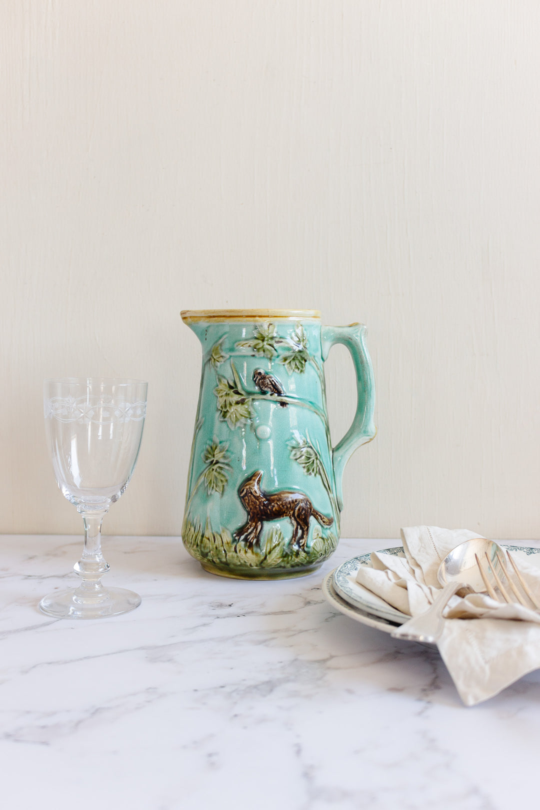 19th century French Mouzin Leach et Cie. majolica pitcher