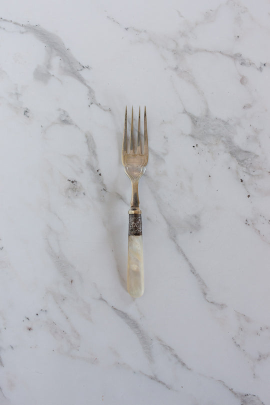 antique english silverplate mother of pearl fish serving set of 12 forks and knives