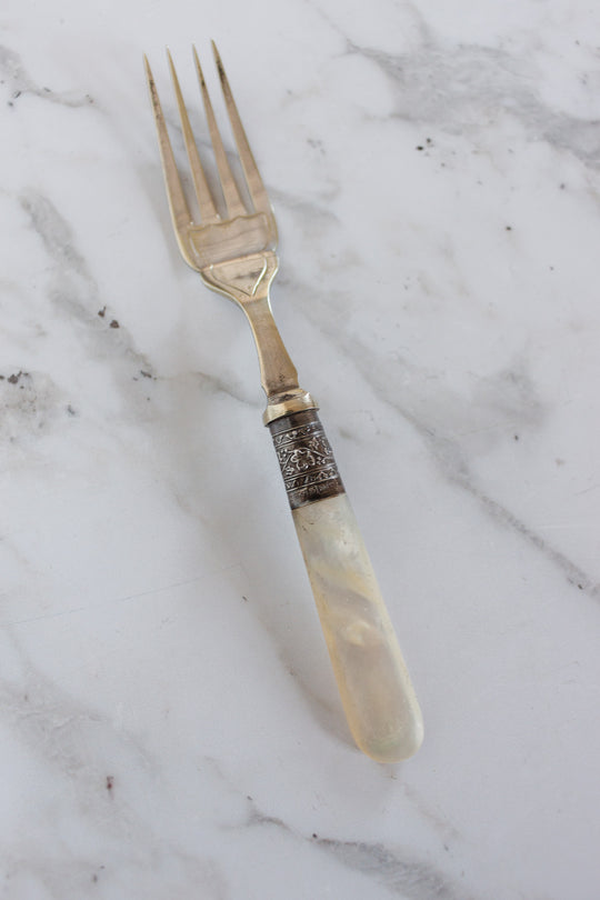antique english silverplate mother of pearl fish serving set of 12 forks and knives