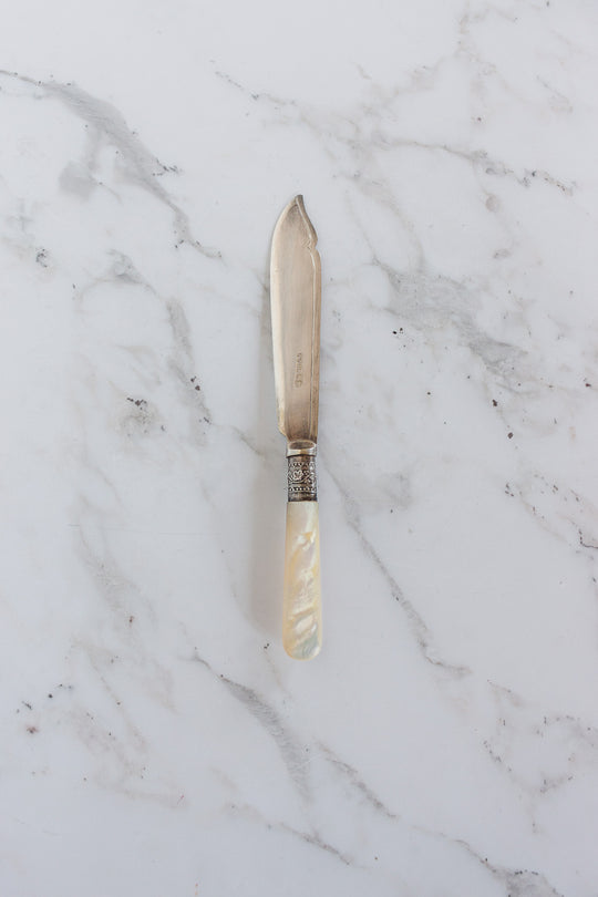 antique english silverplate mother of pearl fish serving set of 12 forks and knives