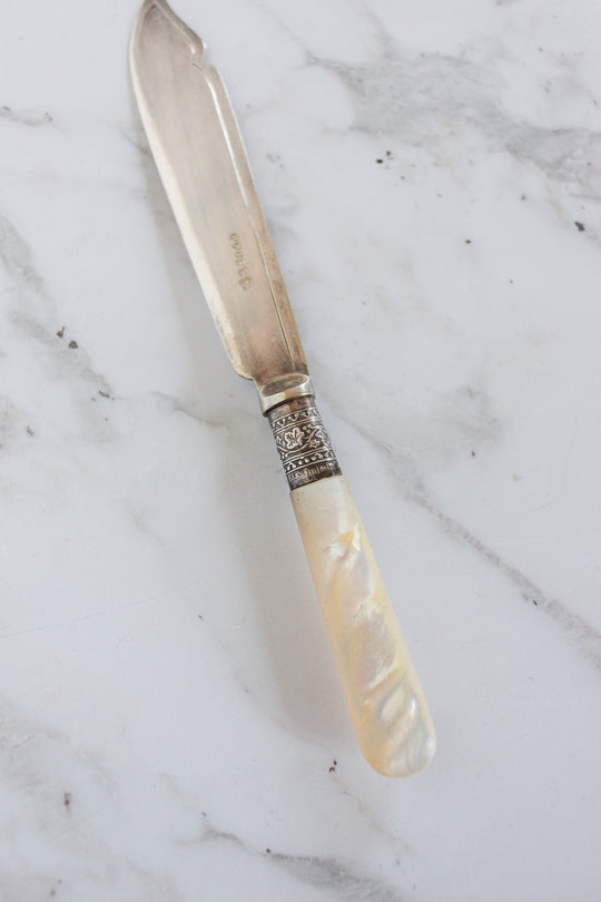 antique english silverplate mother of pearl fish serving set of 12 forks and knives