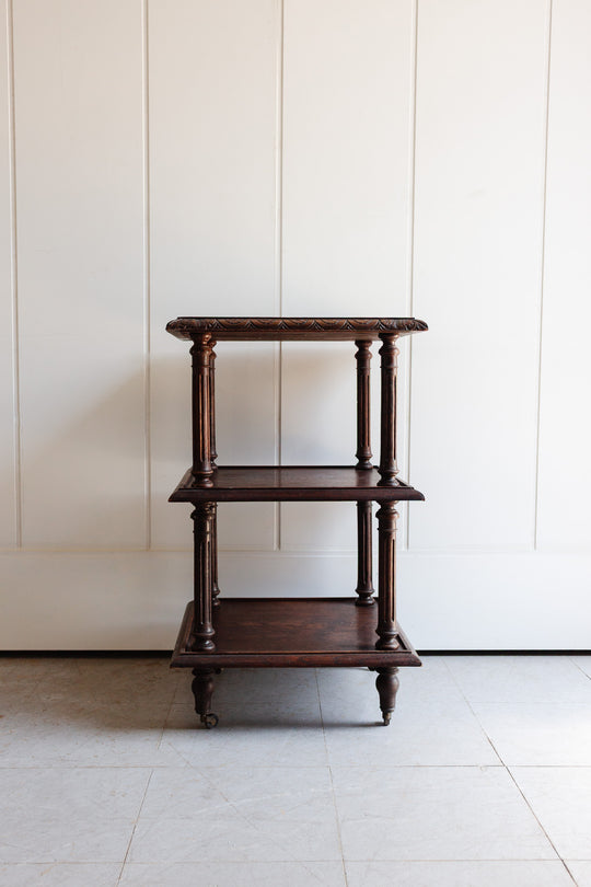 antique french three tier table - wood & marble