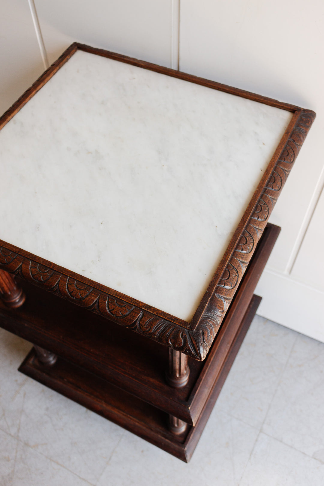 antique french three tier table - wood & marble