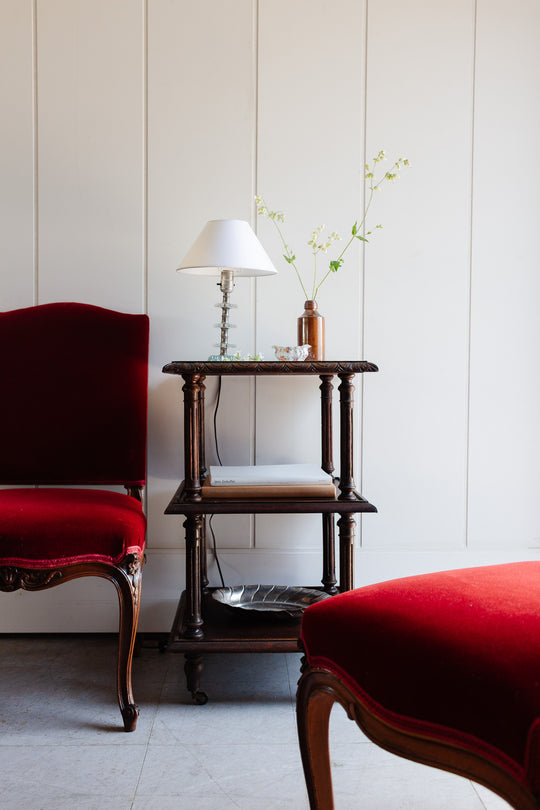 antique french three tier table - wood & marble