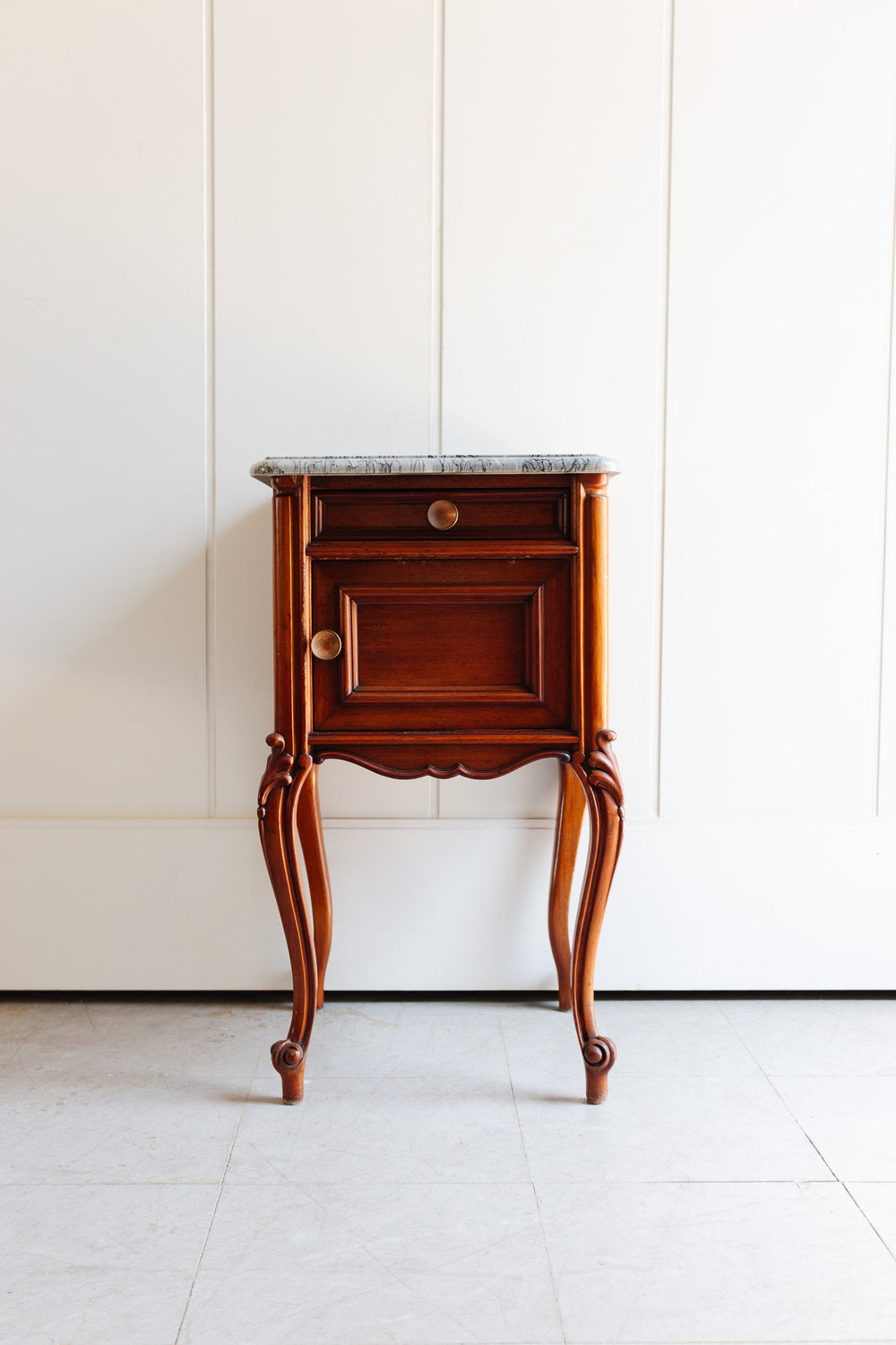 antique french louis xv bedside table with marble top