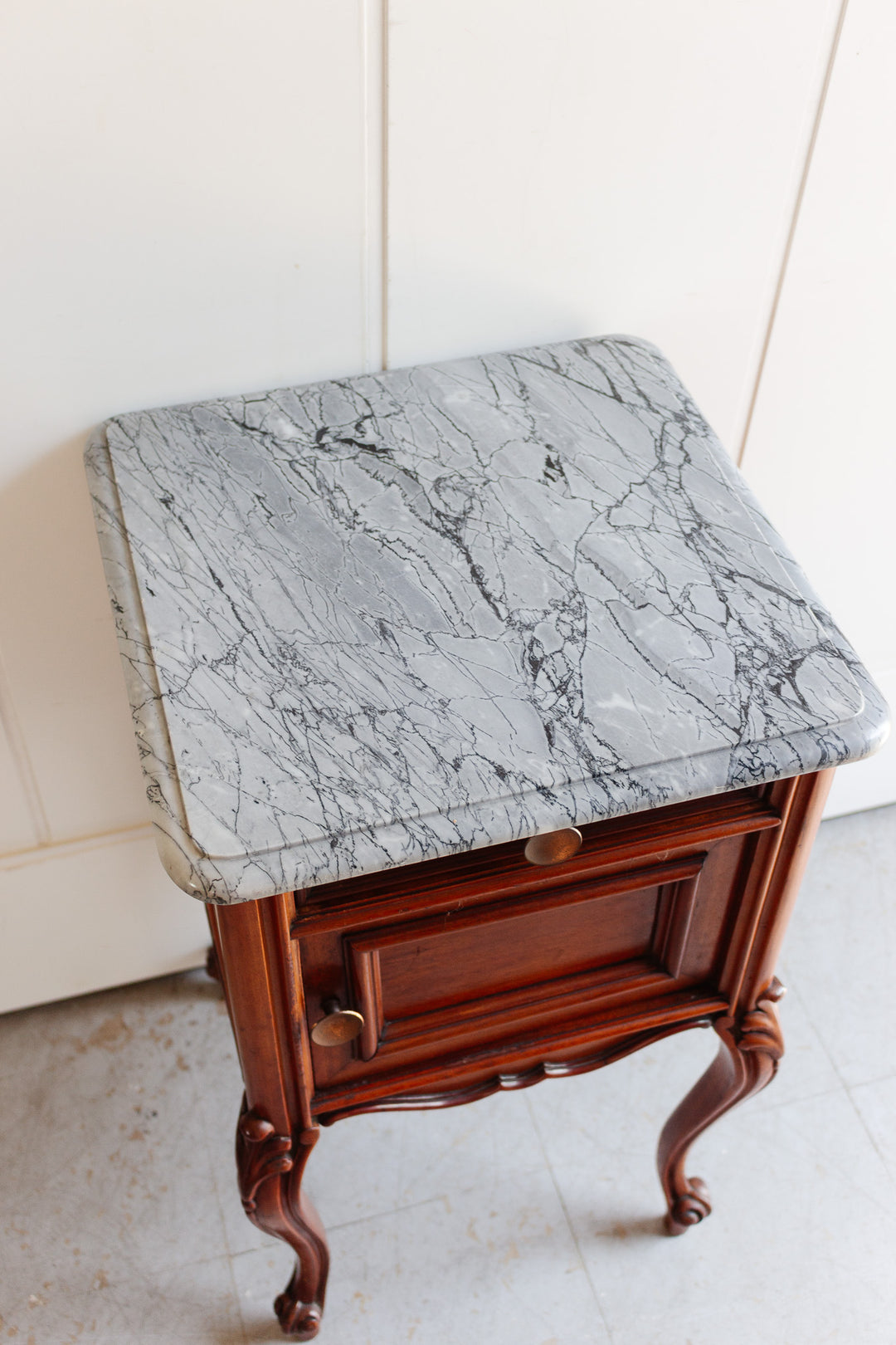 antique french louis xv bedside table with marble top