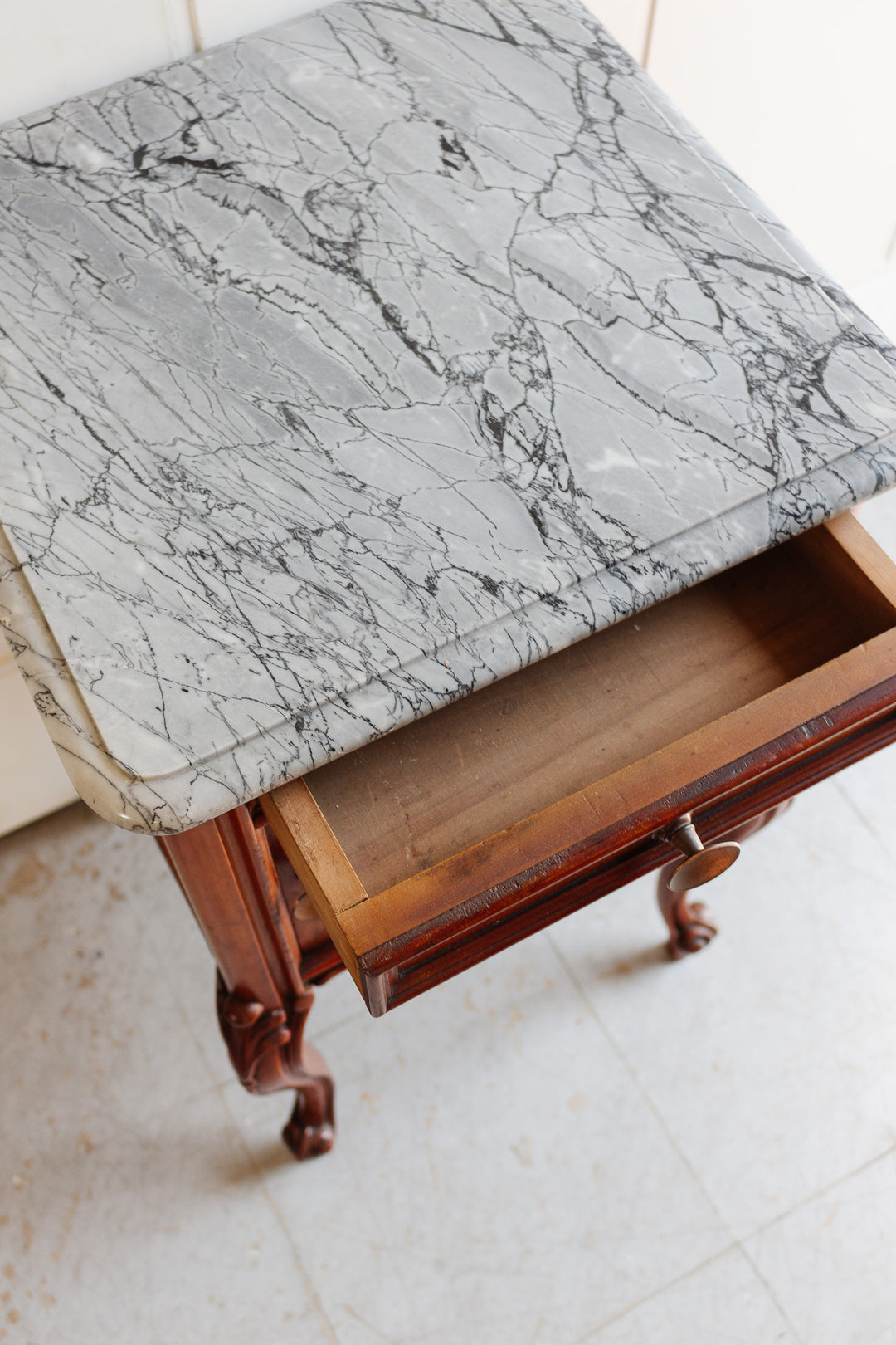 antique french louis xv bedside table with marble top