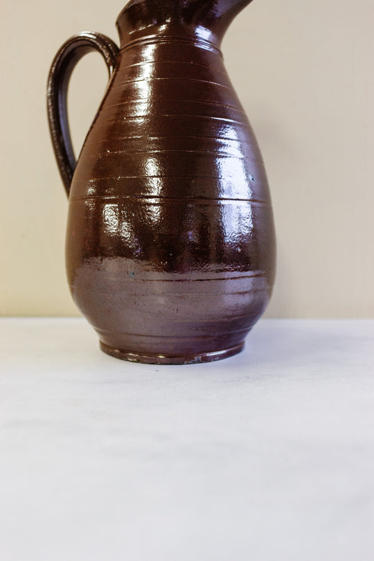 vintage french stoneware chestnut brown pitcher