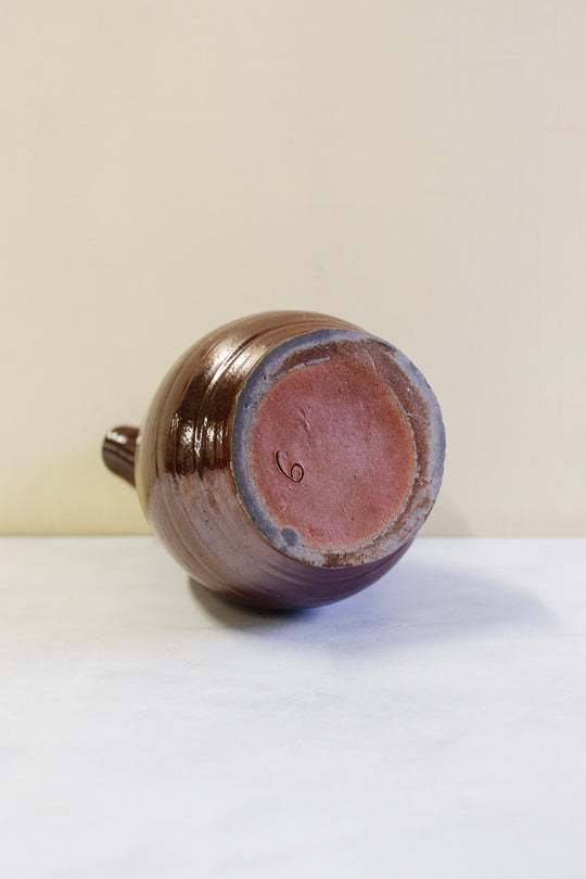 vintage french stoneware chestnut brown pitcher