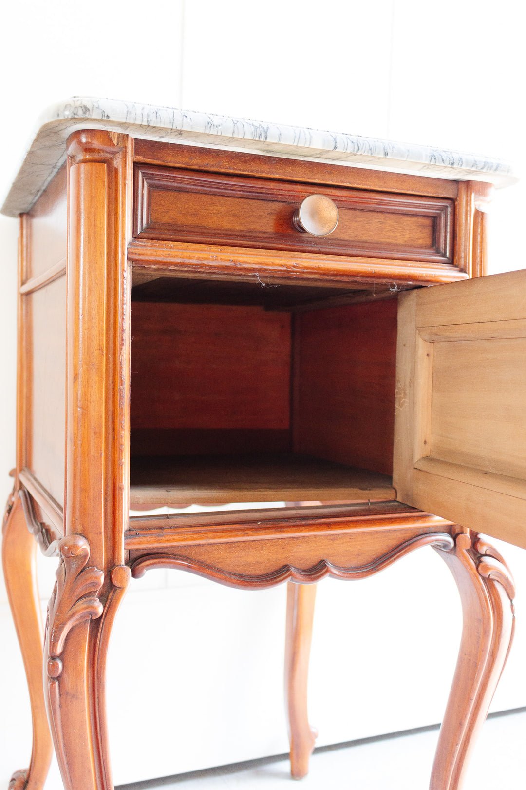 antique french louis xv bedside table with marble top