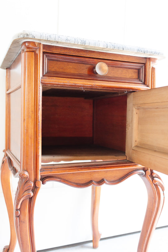 antique french louis xv bedside table with marble top