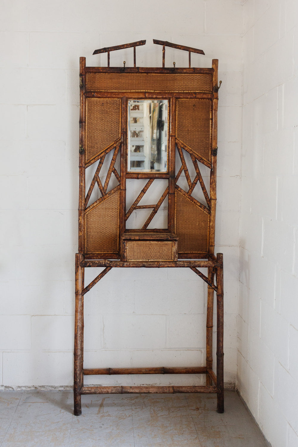 late 19th century french burnt bamboo hall tree