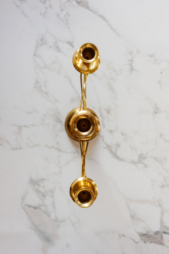 pair of vintage french candelabras with brass rope and tassels