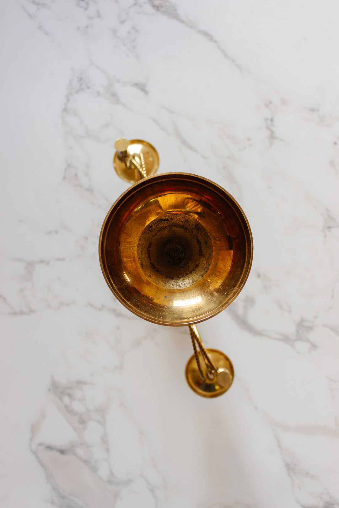 pair of vintage french candelabras with brass rope and tassels