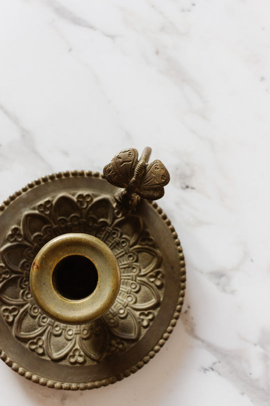 antique french embossed butterfly chamberstick