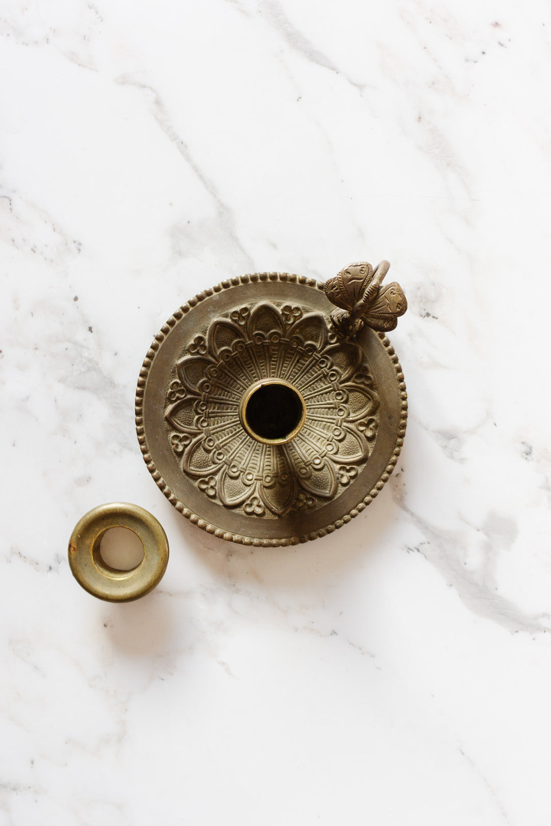 antique french embossed butterfly chamberstick