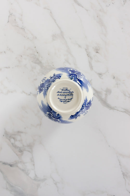 vintage staffordshire chinoiserie blue and white ginger jar