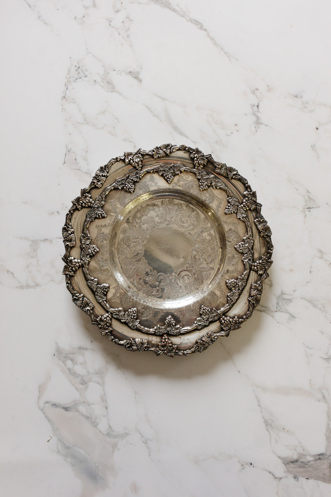 vintage sheffield reproduction silverplated grape vine platter