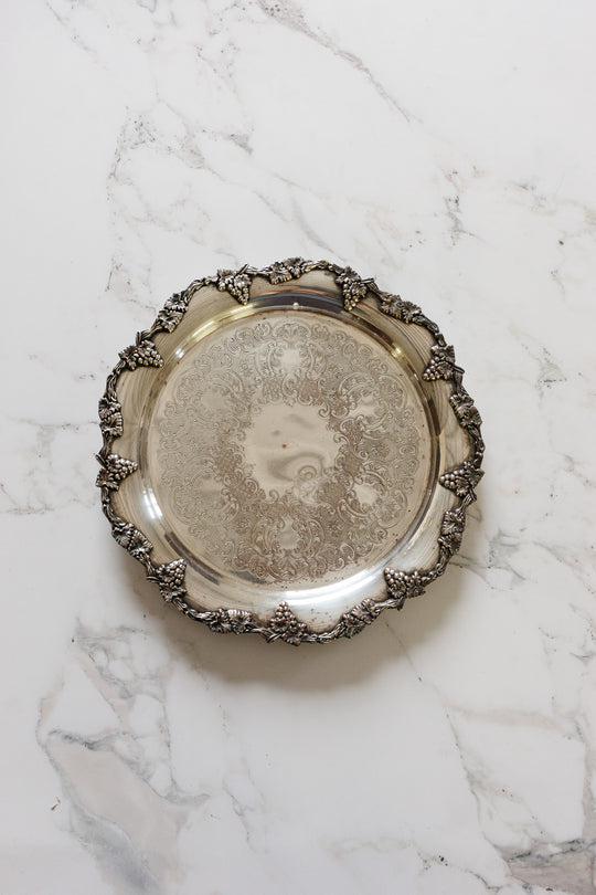 vintage sheffield reproduction silverplated grape vine platter