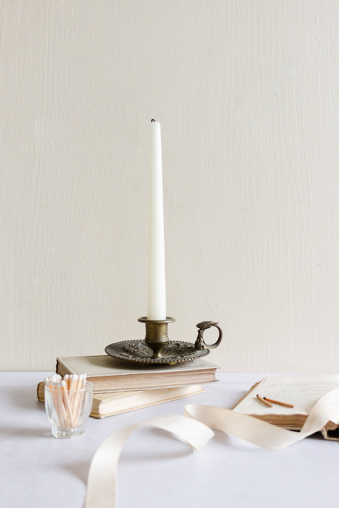 antique french embossed butterfly chamberstick