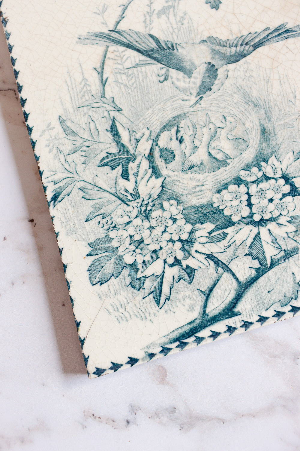 antique french "dessous plat" oiseaux tile