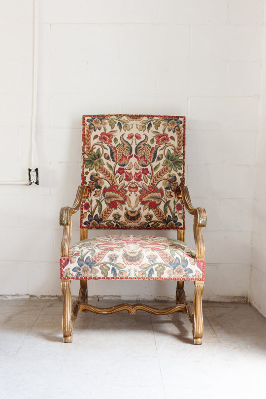 pair of 19th century French Louis XIV style tapestry & gilt walnut armchairs