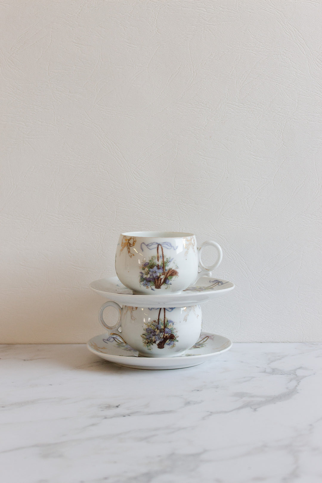 19th century austrian "victoria" handpainted teacups and saucers